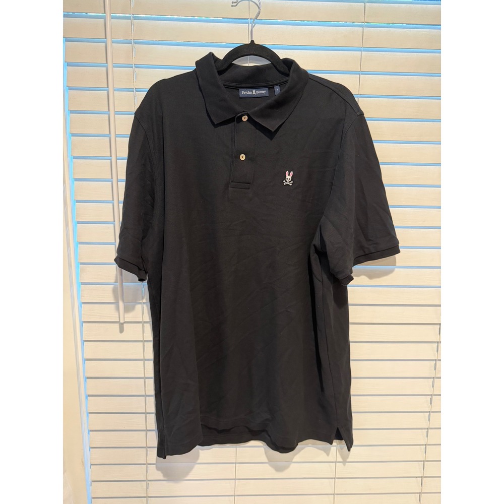 Psycho‎ Bunny Mens Black Pima Cotton Short Sleeve Polo Shirt Size 9 XXL Logo